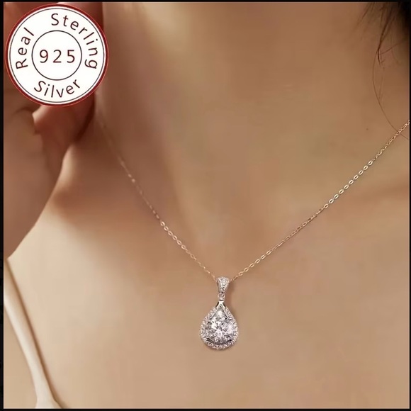 Elegant Sterling Silver Moissanite Teardrop Necklace